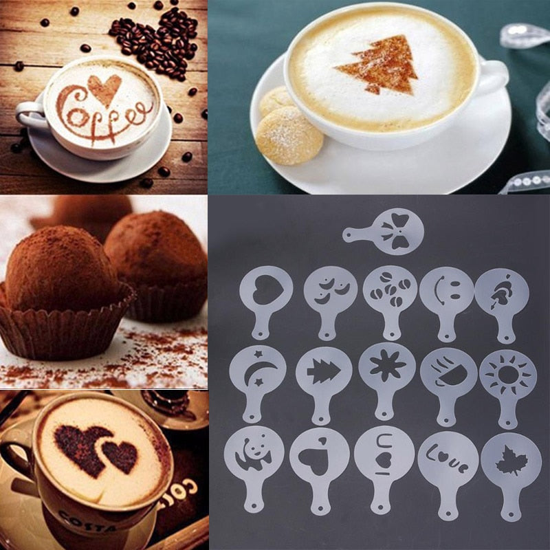 16Pcs/set Coffee Latte Dusting Stencils