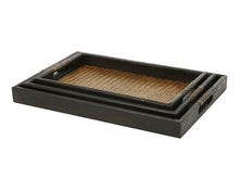 Load image into Gallery viewer, Set of 3 Dark Brown Wood &amp; Woven Rattan Serving Tray