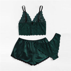 Green Sexy Floral Lace Cami Lingerie