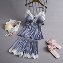 Load image into Gallery viewer, Satin and Lace Two Piece Sleepwear