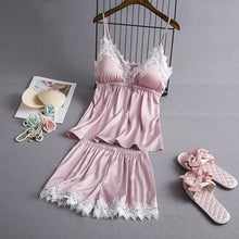 Load image into Gallery viewer, Satin and Lace Two Piece Sleepwear