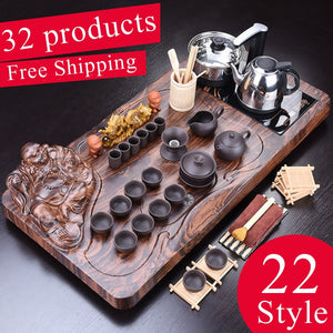 32pc Solid Wood Ceremonial Tea Set