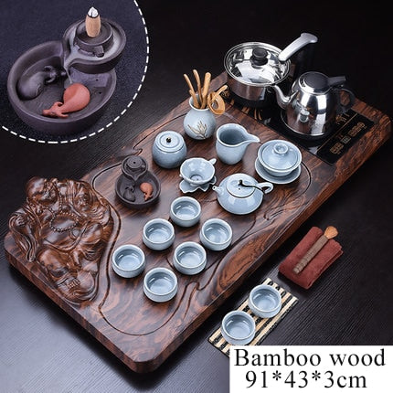 32pc Solid Wood Ceremonial Tea Set