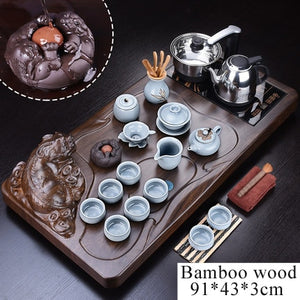 32pc Solid Wood Ceremonial Tea Set