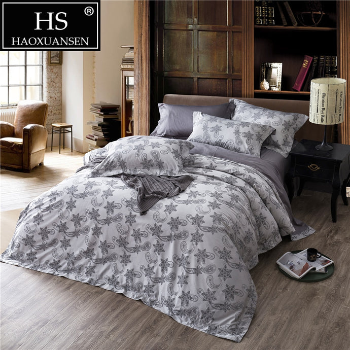 Luxury Gray Paisley Star Jacquard Bedding 4Pcs Set