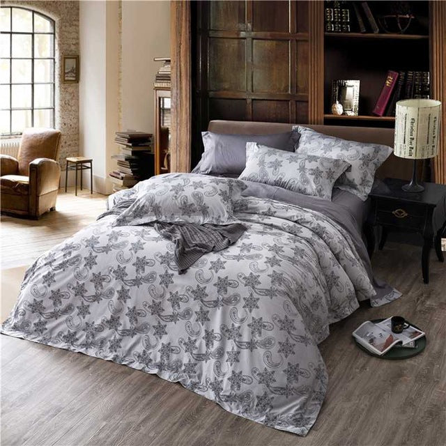 Luxury Gray Paisley Star Jacquard Bedding 4Pcs Set