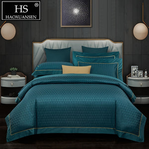 Luxury Dark Green Jacquard Bedding 4pcs Bed Linen Set