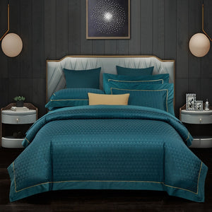 Luxury Dark Green Jacquard Bedding 4pcs Bed Linen Set