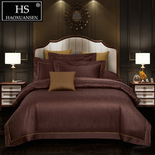 Load image into Gallery viewer, Luxury Brown Jacquard Bedding 4pcs Bed Linen Set