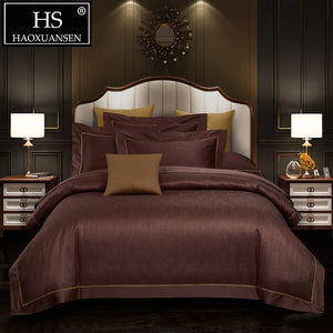 Luxury Brown Jacquard Bedding 4pcs Bed Linen Set