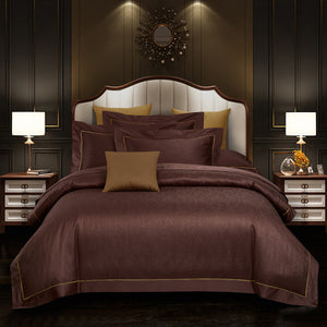 Luxury Brown Jacquard Bedding 4pcs Bed Linen Set